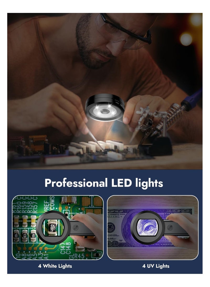 2-Inch IPS Screen Magnifying Glass, Electronic digital microscope with White and UV Lights, Compatible with Windows/Mac, Ideal for Reading, 1 million pixels - Image 2
