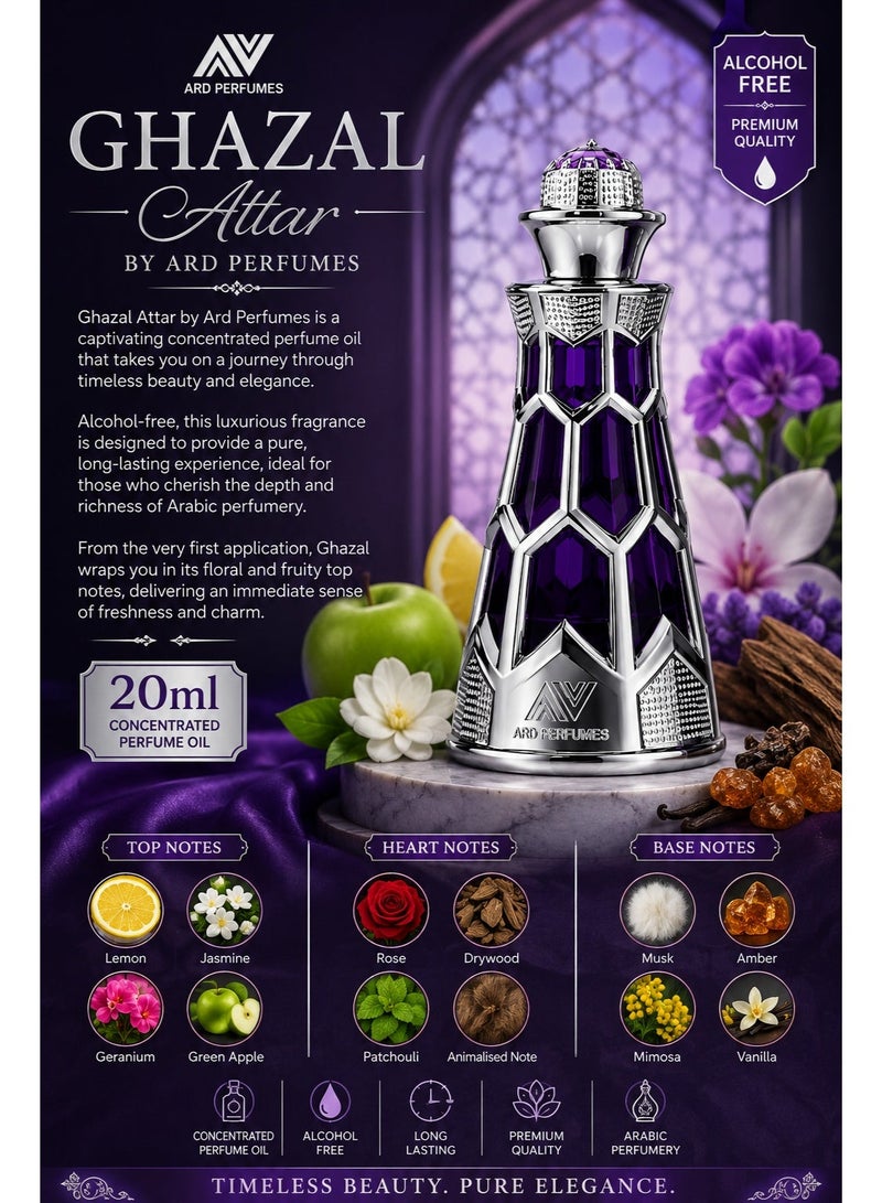 Ard Perfumes Ghazal Attar l (CPO) for Women, Alcohol-Free Lemon, Jasmine, Rose, Musk & Amber – Long Lasting Arabic Fragrance, 20ml - Image 4