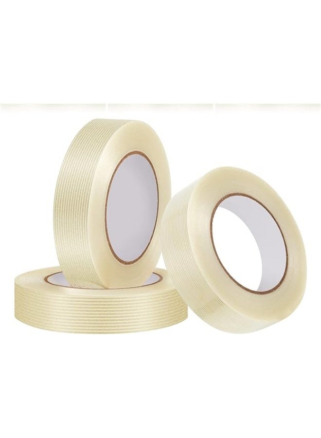 erorex 3 Rolls Filament Strapping Tape 5.7 Mil Fiberglass Tape Filament Tape Transparent Reinforced Packing Tape Fiber Tape for Packaging Sealing Binding Fixing Supplies - Image 1