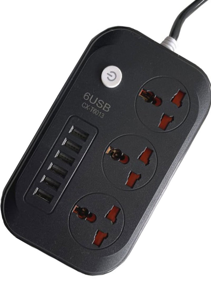 3 Way Smart power socket with 6 USB ports, 3 AC Sockets with 2 Meters Cable and 6 USB Fast Charging Ports USB PORTS  - Image 1