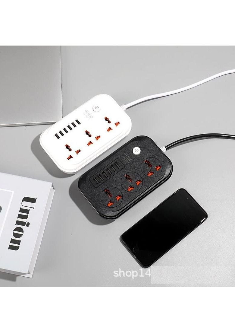 3 Way Smart power socket with 6 USB ports, 3 AC Sockets with 2 Meters Cable and 6 USB Fast Charging Ports USB PORTS  - Image 3