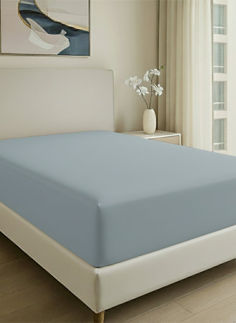 كلاود سكيب لينين Cloud Scape Linen 600 Thread Count Egyptian Cotton Fitted Sheet ( Queen, French Blue) - Image 1