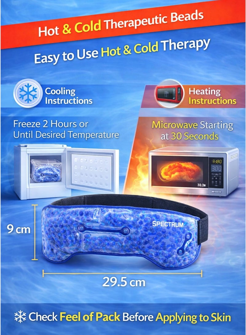Spectrum Head & Sinus Hot & Cold Therapeutic Gel Beads Pack 29.5x9cm – Reusable Ice Pack & Heat Compress Wrap with Adjustable Strap – Migraine Relief, Sinus Pressure, Headache, Congestion, Fever & Tension Pain Therapy – Blue - Image 5