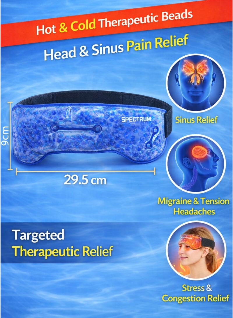 Spectrum Head & Sinus Hot & Cold Therapeutic Gel Beads Pack 29.5x9cm – Reusable Ice Pack & Heat Compress Wrap with Adjustable Strap – Migraine Relief, Sinus Pressure, Headache, Congestion, Fever & Tension Pain Therapy – Blue - Image 4