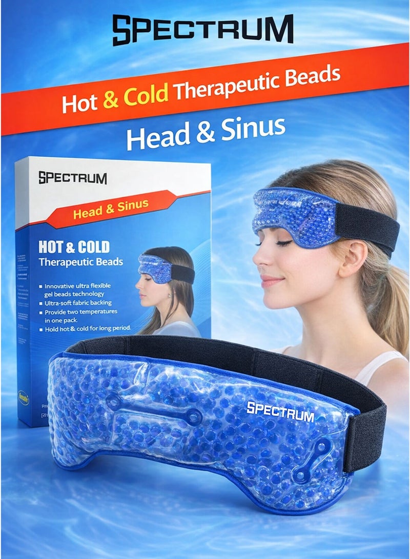 Spectrum Head & Sinus Hot & Cold Therapeutic Gel Beads Pack 29.5x9cm – Reusable Ice Pack & Heat Compress Wrap with Adjustable Strap – Migraine Relief, Sinus Pressure, Headache, Congestion, Fever & Tension Pain Therapy – Blue - Image 1