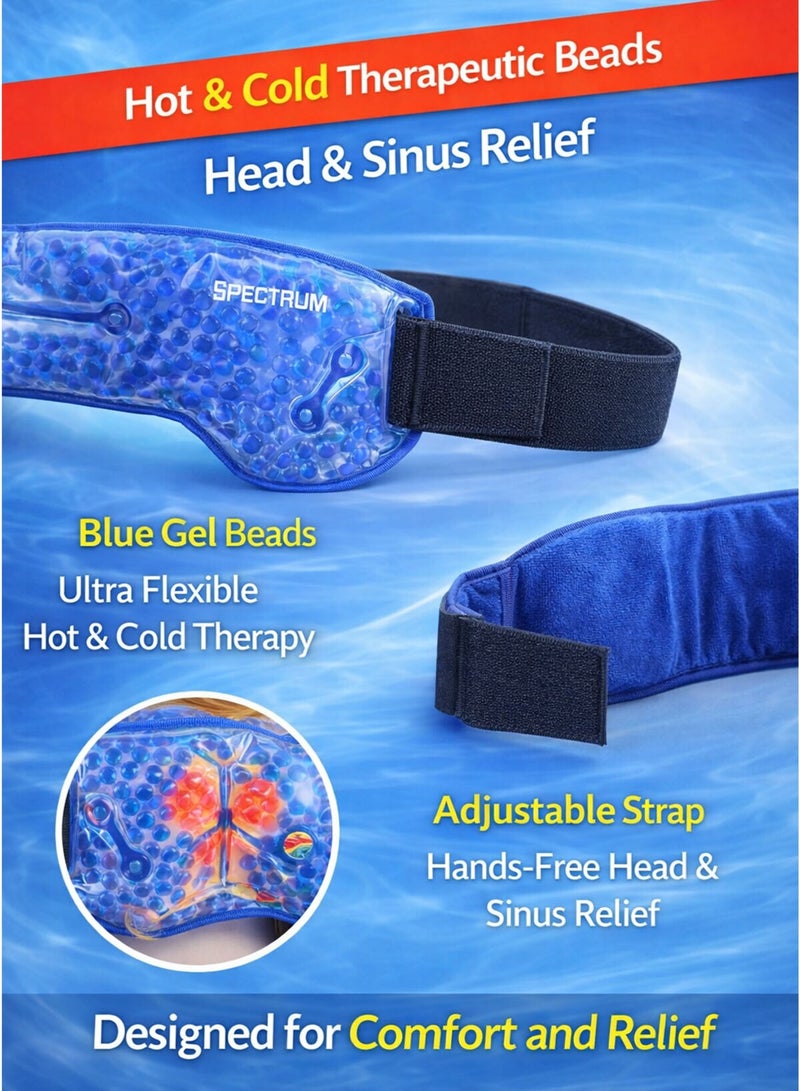Spectrum Head & Sinus Hot & Cold Therapeutic Gel Beads Pack 29.5x9cm – Reusable Ice Pack & Heat Compress Wrap with Adjustable Strap – Migraine Relief, Sinus Pressure, Headache, Congestion, Fever & Tension Pain Therapy – Blue - Image 3