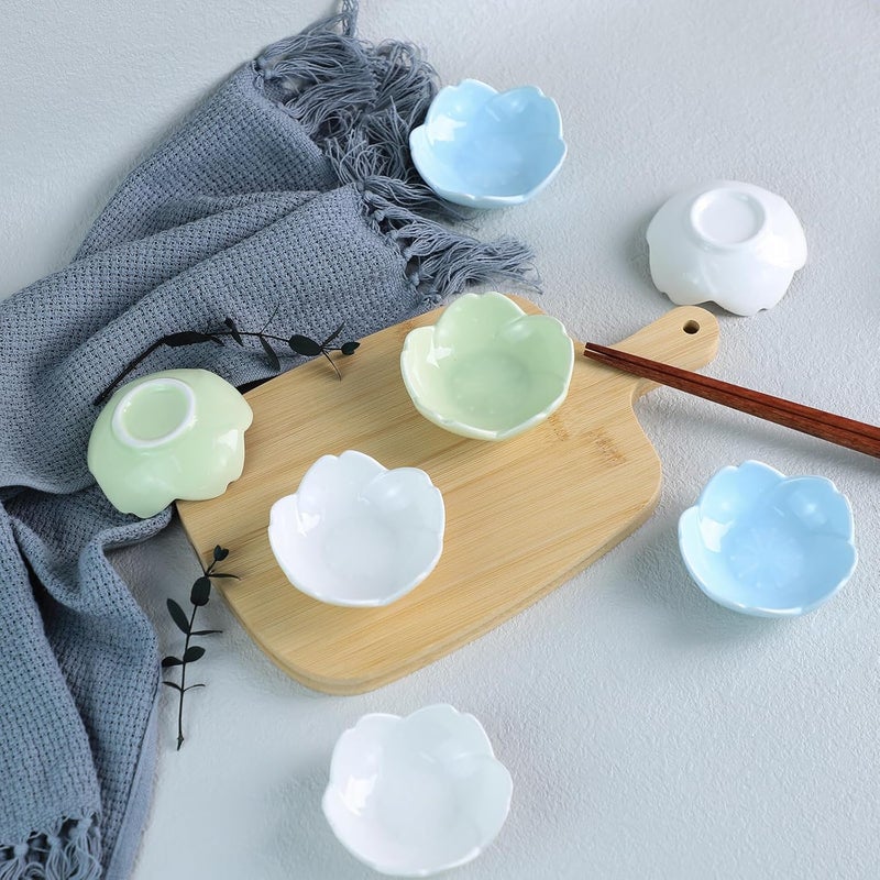 WAIT FLY WAIT FLY Beautiful 3 Inches Sakura Shaped Ceramics Seasoning DishesTea Bag HoldersKetchup SaucerAppetizer PlatesVinegar Spice Salad Soy Sushi Wasabi Seasoning Dipping Bowls WhitePink Set of 4  - Image 5