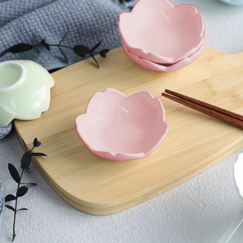 WAIT FLY WAIT FLY Beautiful 3 Inches Sakura Shaped Ceramics Seasoning DishesTea Bag HoldersKetchup SaucerAppetizer PlatesVinegar Spice Salad Soy Sushi Wasabi Seasoning Dipping Bowls WhitePink Set of 4  - Image 3