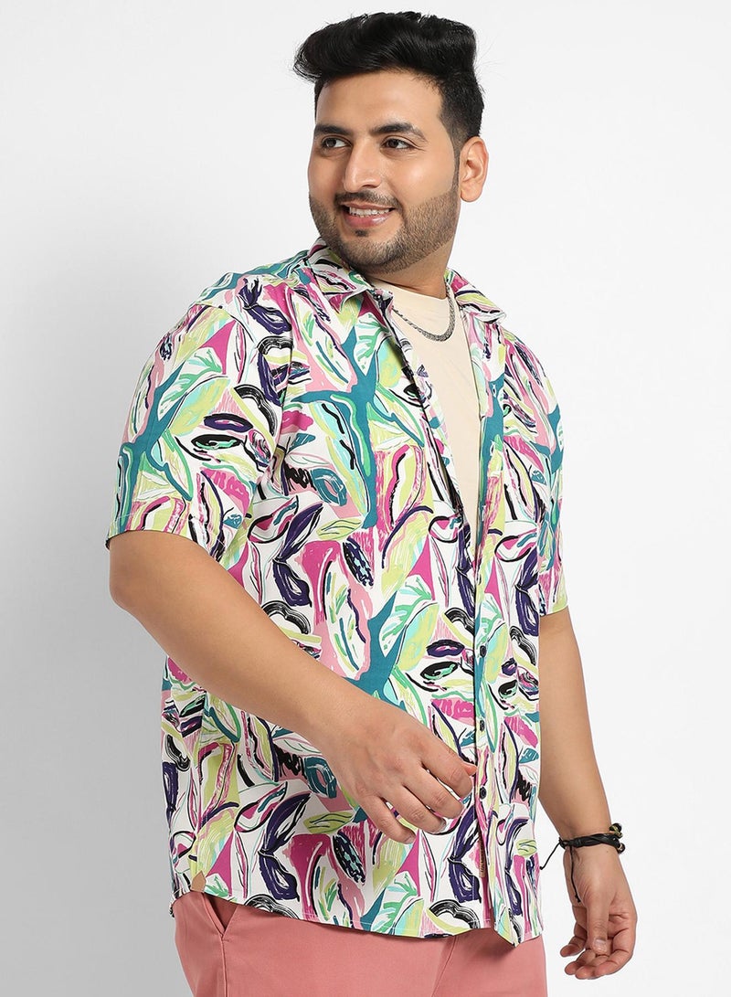 Instafab Plus Instafab Plus Men's Pink & Green Abstract Foilage Shirt For Casual Wear | Spread Collar | Short Sleeve | Button Closure | Heavy Rayon Shirt Crafted With Comfort Fit For Everyday Wear - Image 3