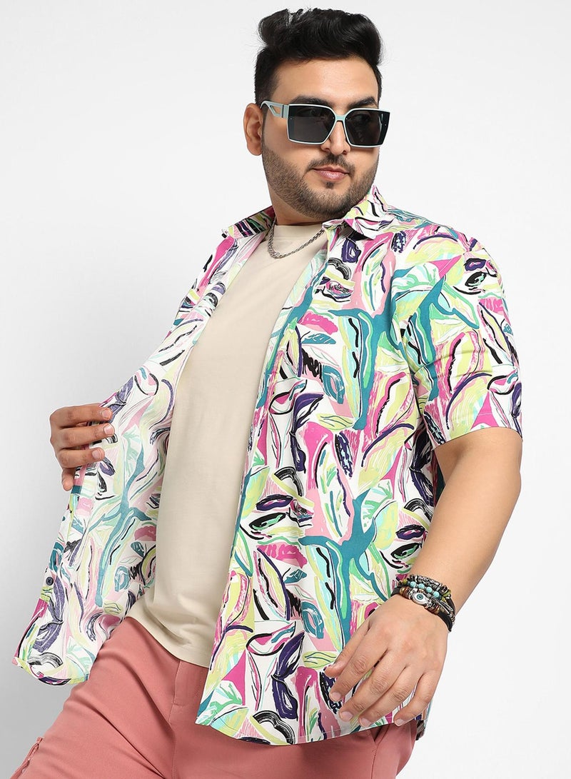 Instafab Plus Instafab Plus Men's Pink & Green Abstract Foilage Shirt For Casual Wear | Spread Collar | Short Sleeve | Button Closure | Heavy Rayon Shirt Crafted With Comfort Fit For Everyday Wear - Image 1