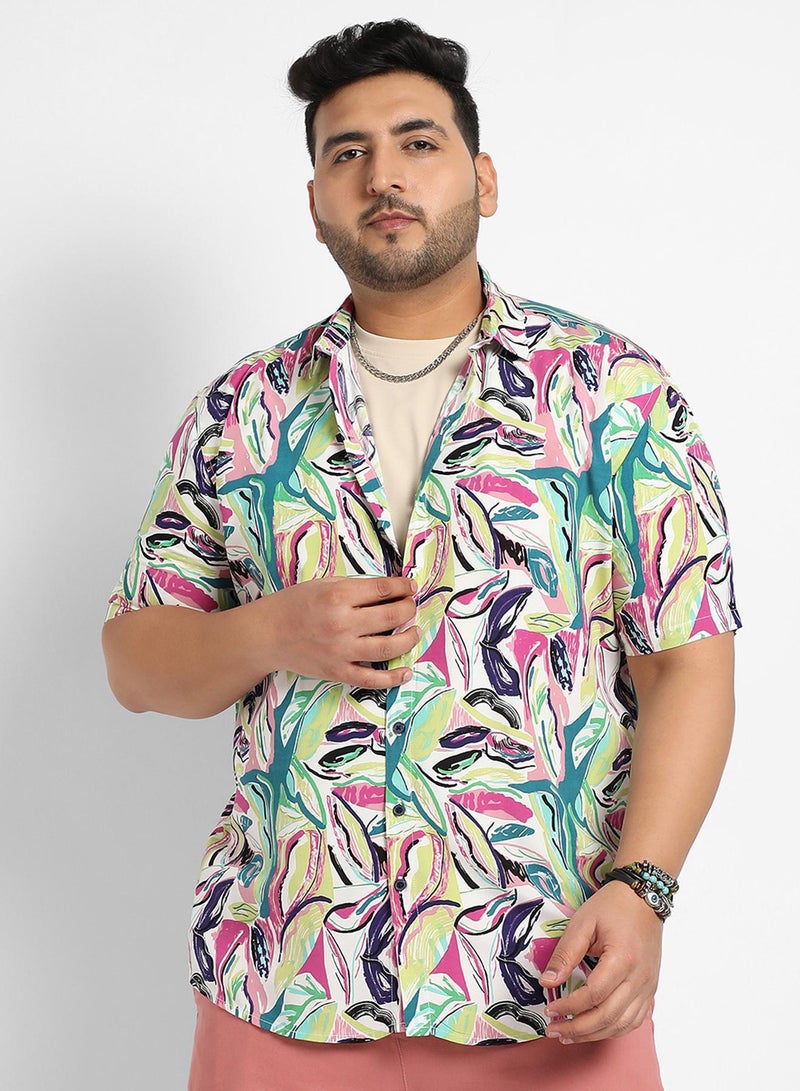 Instafab Plus Instafab Plus Men's Pink & Green Abstract Foilage Shirt For Casual Wear | Spread Collar | Short Sleeve | Button Closure | Heavy Rayon Shirt Crafted With Comfort Fit For Everyday Wear - Image 2