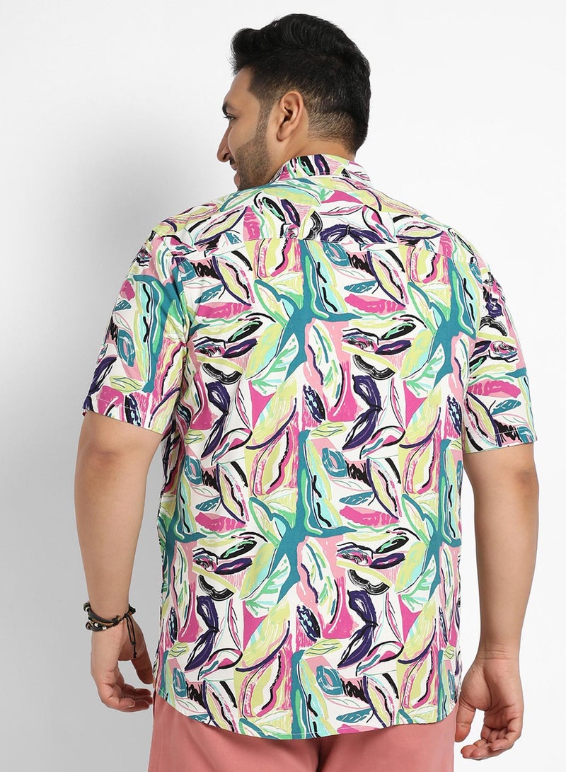 Instafab Plus Instafab Plus Men's Pink & Green Abstract Foilage Shirt For Casual Wear | Spread Collar | Short Sleeve | Button Closure | Heavy Rayon Shirt Crafted With Comfort Fit For Everyday Wear - Image 5