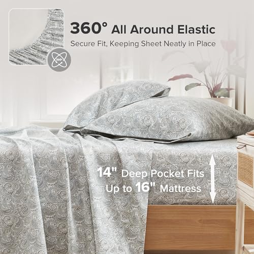Comfort Spaces 100% Cotton Sheets King, Breathable, Naturally Cool Cotton Sheets, Soft Cotton Bed Sheets with 14" Elastic Pocket Fits up to 16" Mattress, All Seasons Sheet Set, Paisley Multi 4 Piece - Image 2
