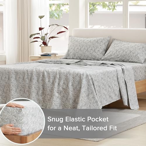 Comfort Spaces 100% Cotton Sheets King, Breathable, Naturally Cool Cotton Sheets, Soft Cotton Bed Sheets with 14" Elastic Pocket Fits up to 16" Mattress, All Seasons Sheet Set, Paisley Multi 4 Piece - Image 4