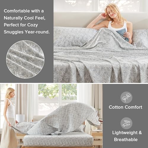 Comfort Spaces 100% Cotton Sheets King, Breathable, Naturally Cool Cotton Sheets, Soft Cotton Bed Sheets with 14" Elastic Pocket Fits up to 16" Mattress, All Seasons Sheet Set, Paisley Multi 4 Piece - Image 3