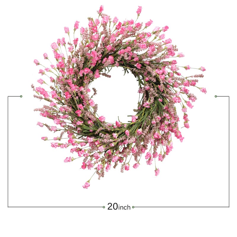 TEMPUS 20 Inch Pink Flower Wreath for Front Doors Spring and Summer for Indoor and Outdoor Decor Rustic and Farmhouse Style Home Pink Wreath - Image 3
