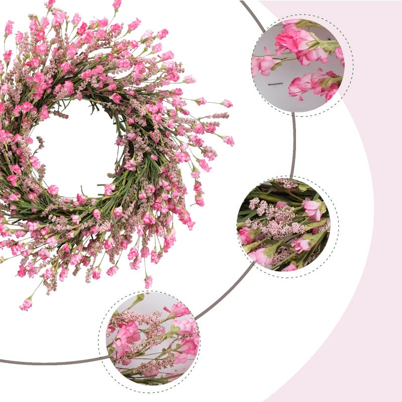 TEMPUS 20 Inch Pink Flower Wreath for Front Doors Spring and Summer for Indoor and Outdoor Decor Rustic and Farmhouse Style Home Pink Wreath - Image 2