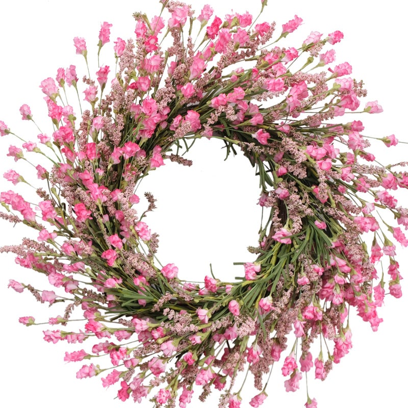 TEMPUS 20 Inch Pink Flower Wreath for Front Doors Spring and Summer for Indoor and Outdoor Decor Rustic and Farmhouse Style Home Pink Wreath - Image 1