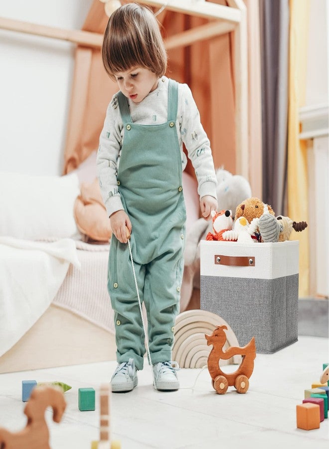 DULLEMELO 11x11 Storage Cubes, Collapsible Sturdy Cube Storage Bins With Handles for Organizing,Fabric Storage Cubes Baskets for Shelves Nursery Closet Home Organization and Storage (White&Grey) - Image 5