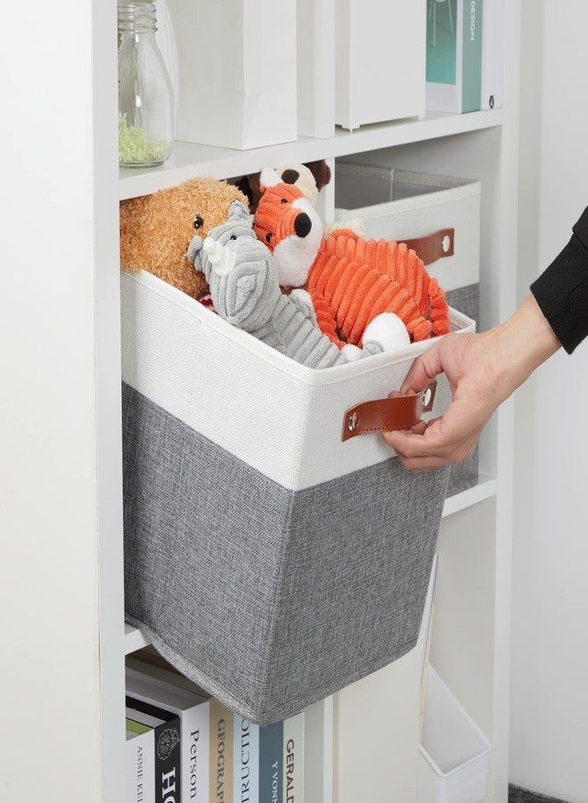 DULLEMELO 11x11 Storage Cubes, Collapsible Sturdy Cube Storage Bins With Handles for Organizing,Fabric Storage Cubes Baskets for Shelves Nursery Closet Home Organization and Storage (White&Grey) - Image 2