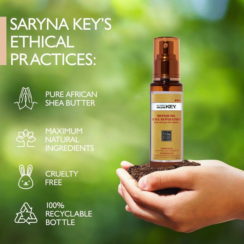 Saryna Key Hair Oil for Damage Repair - Pure African Shea Butter with Keratin & Vitamin E for Hair Treatment - Frizz Control & Split End Repair Hair Serum - Moisturizes, Shines, Softens (50ml/1.87oz) - Image 5
