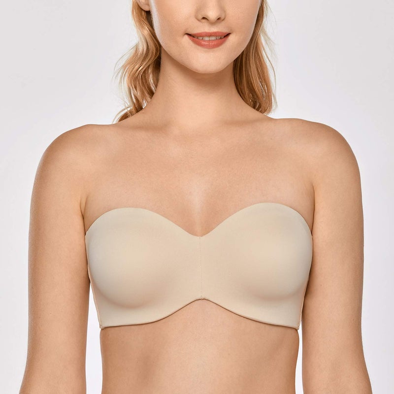 DELIMIRA Women's Strapless Bra Unlined Underwire Minimizer Plus Size Support Beige 36C - Image 3