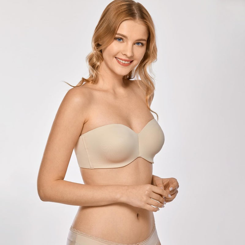 DELIMIRA Women's Strapless Bra Unlined Underwire Minimizer Plus Size Support Beige 36C - Image 4