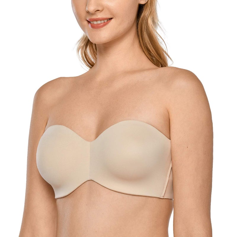 DELIMIRA Women's Strapless Bra Unlined Underwire Minimizer Plus Size Support Beige 36C - Image 1