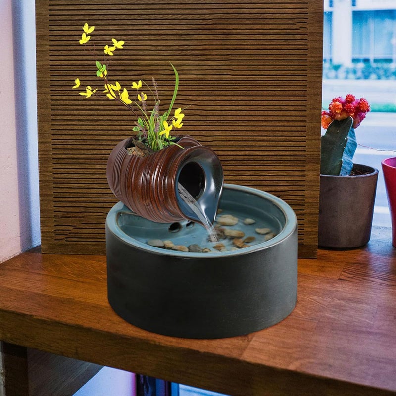 Ceramic Waterfall Fountain Jar For Fish Tank Garden Patio Indoor Outdoor Tabletop Decor Brown Small - Image 5