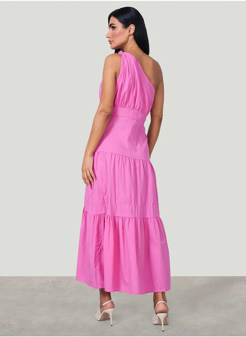 Couturelabs Pink One Shoulder Long Tiered Dress