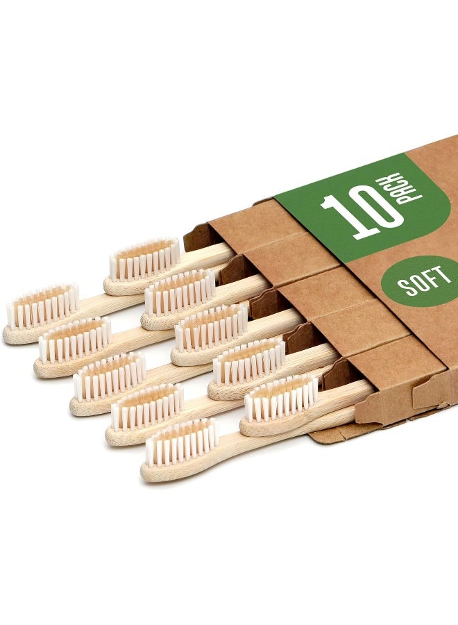 VIVAGO Biodegradable Bamboo Toothbrushes 10 Pack - BPA Free Soft Bristles Toothbrushes, Eco-Friendly, Compostable Natural Wooden Toothbrush - Image 1