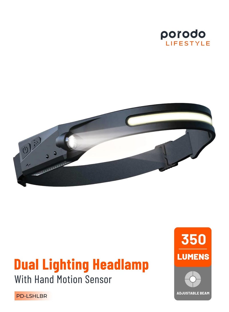porodo LifeStyle Outdoor Lightbar Headlamp with Motion Sensor / Up to 350 Lumens 80 Meters Lighting Distance / Up to 8 Hours Usage Time - Black/Grey - Image 1