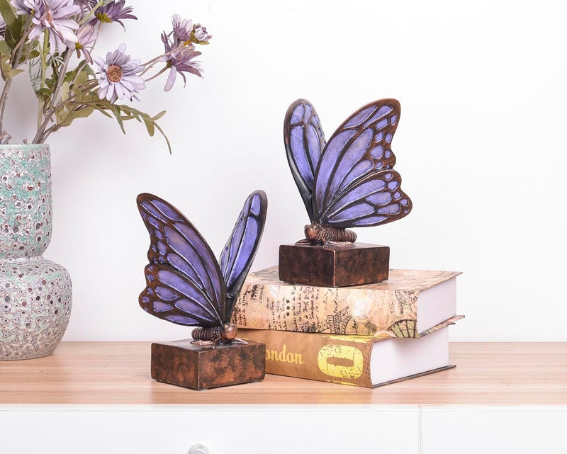 Kakizzy Vintage Purple Butterfly Bookends,Resin Book Ends for Shelves,Heavy Duty Decorative Bookends,Creative Book Stopper Holder Decor for Desk Home Office,Shelf Decoration,Gifts for Mother's Day - Image 4