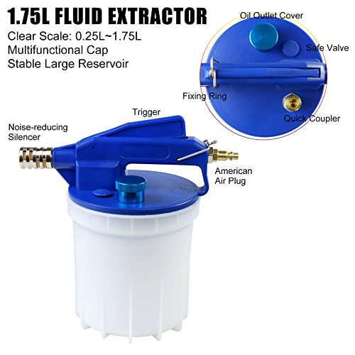 JIFETOR Pneumatic Vacuum Brake Bleeder Kit, Brake Clutch Oil Bleeding Tool Set with 1.75L Waste Brake Fluid Extractor, 0.9L New Oil Refilling Bottle, 2 Silicon Hoses and Universal Rubber Adapter - Image 2