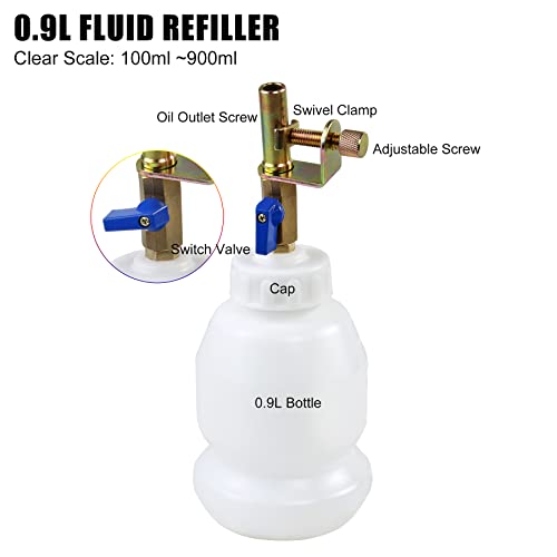 JIFETOR Pneumatic Vacuum Brake Bleeder Kit, Brake Clutch Oil Bleeding Tool Set with 1.75L Waste Brake Fluid Extractor, 0.9L New Oil Refilling Bottle, 2 Silicon Hoses and Universal Rubber Adapter - Image 4