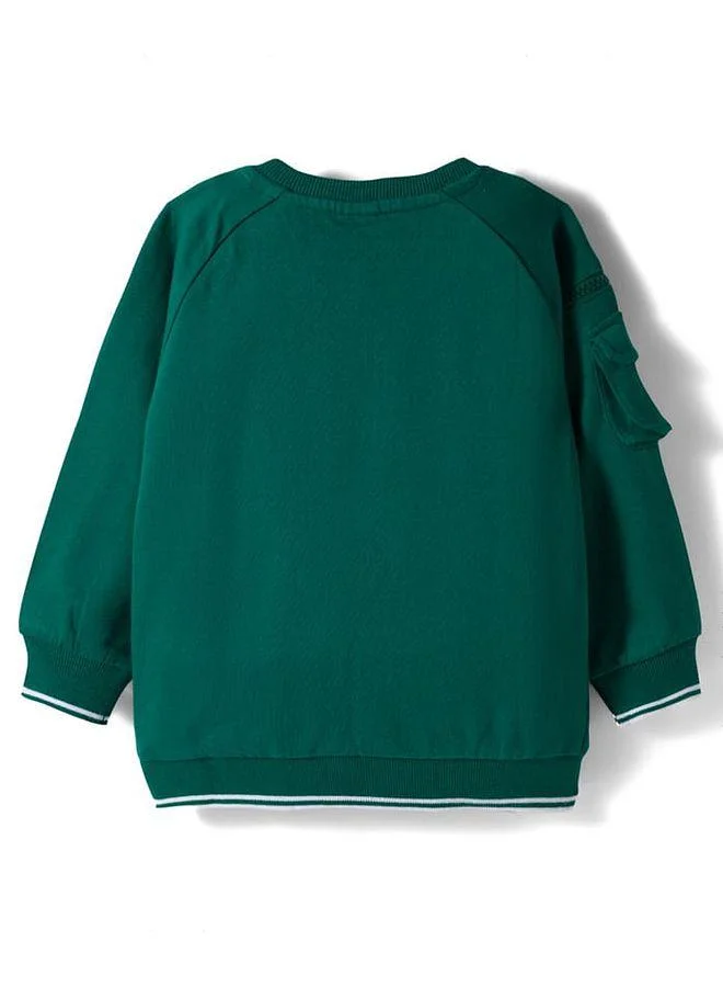 Babyhug Babyhug Cotton Knit Full Sleeves Sweatshirt with Text Graphic & Patch Detailing - Green