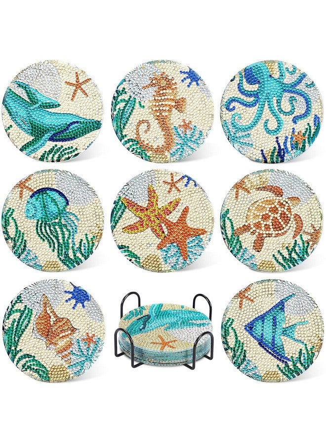 Retailio 8-Piece Ocean Diamond Art Coaster Kit - DIY Non-Slip Craft Set with Holder, Perfect Art Supplies for Adults & Creative Christmas Gifts - Image 1