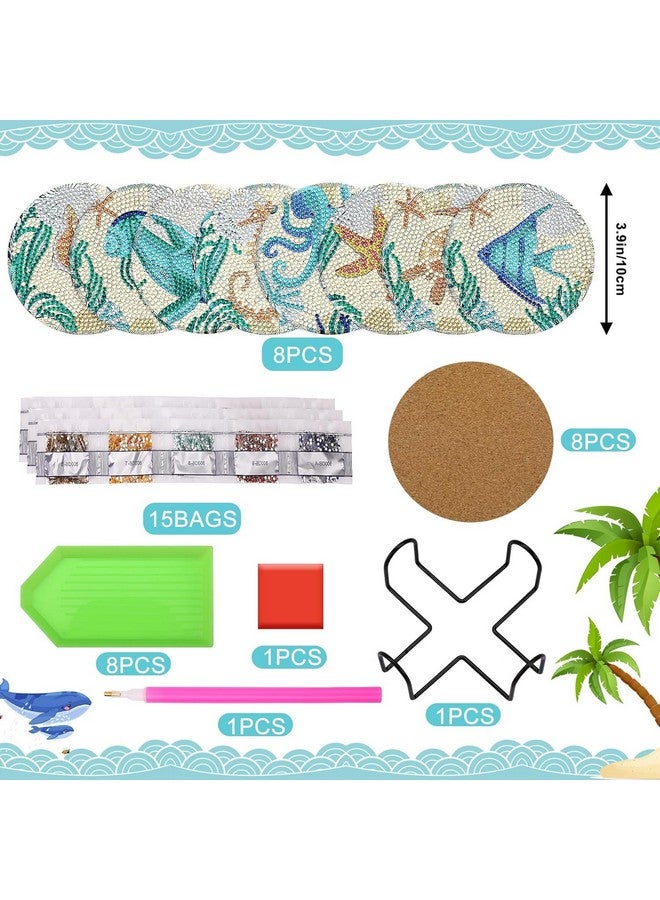 Retailio 8-Piece Ocean Diamond Art Coaster Kit - DIY Non-Slip Craft Set with Holder, Perfect Art Supplies for Adults & Creative Christmas Gifts - Image 5