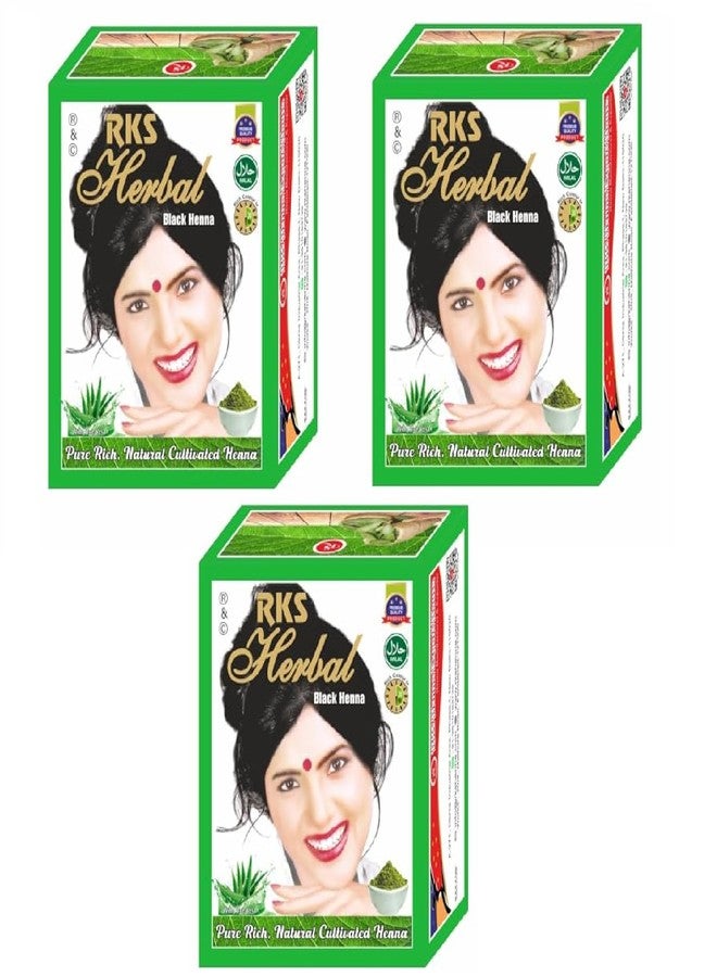 RKS Herbal Henna Women and Men | Natural for Hair | Long Lasting & Silky Smooth Black Hair Color Mehendi | Organic Powder for Hair Men and Women 60g x 3 - Image 1