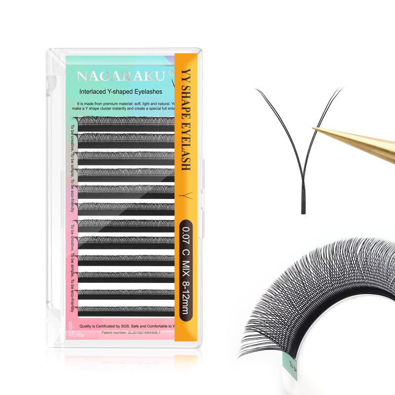 NAGARAKU yy Eyelash Extensions Supplies y lash 007mm C curl Mix Tray 812mm Premade 4D Easy Fan Russian Volume Cluster Faux Mink Matte 12 rows pre Fanned Wispies Crisscross Eye Lashes