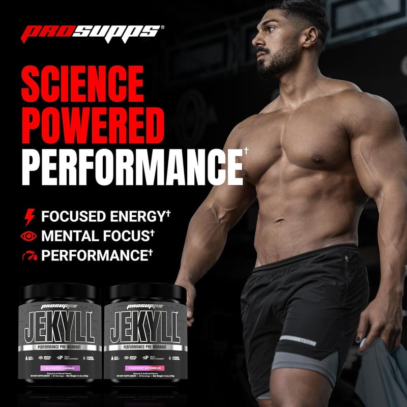 ProSupps بروسبس دكتور جيكل أداء مسحوق ما قبل التمرين منخفض المنبهات يدعم زيادة العضلات التركيز الطاقة خالي من الكافيين صالة الألعاب الرياضية مكملات اللياقة البدنية نكهة الفراولة والليمون 30 حصة - Image 2