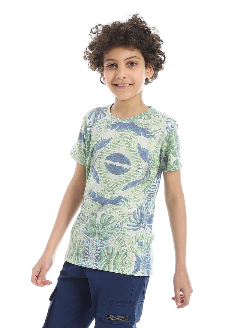 Andora Tropical Jungle Print Boys T-Shirt_Green, beige &blue - Image 2