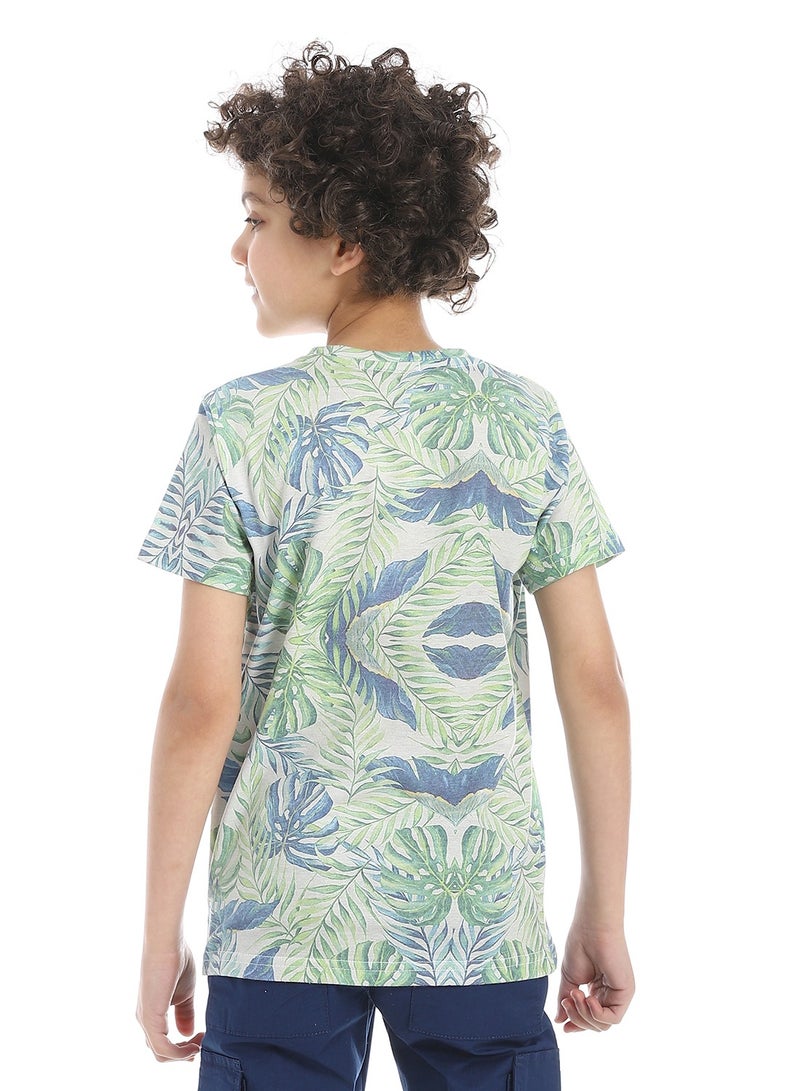 Andora Tropical Jungle Print Boys T-Shirt_Green, beige &blue - Image 3