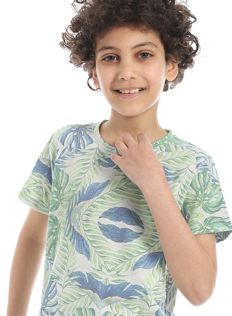 Andora Tropical Jungle Print Boys T-Shirt_Green, beige &blue - Image 5