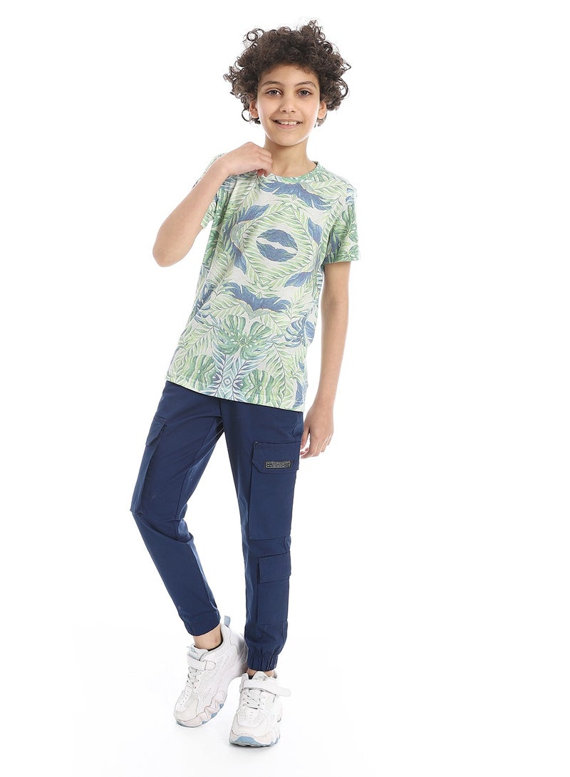 Andora Tropical Jungle Print Boys T-Shirt_Green, beige &blue - Image 4