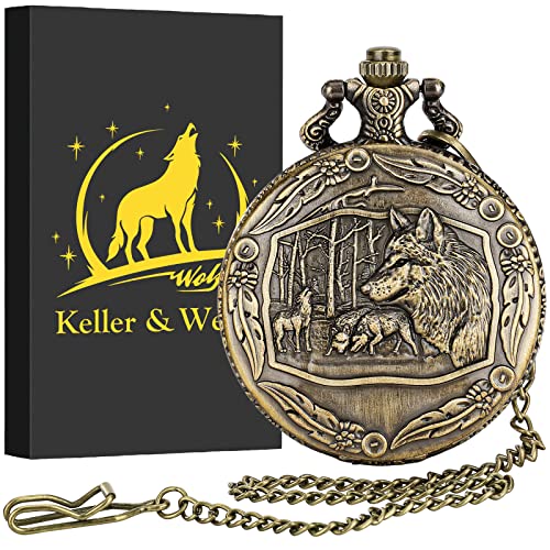 Keller & Weber Vintage Quartz Fob Pocket Watches for Men,Anniversary Presents,Birthday Christmas Gifts,Necklace Clock Gifts for Male Husband,Gift Box and Card - Image 3