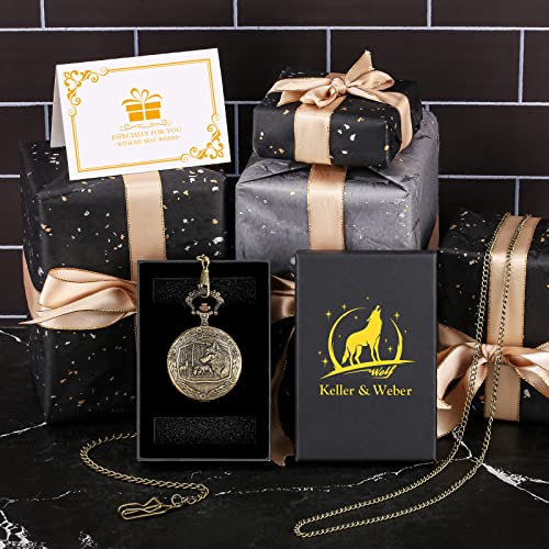Keller & Weber Vintage Quartz Fob Pocket Watches for Men,Anniversary Presents,Birthday Christmas Gifts,Necklace Clock Gifts for Male Husband,Gift Box and Card - Image 4