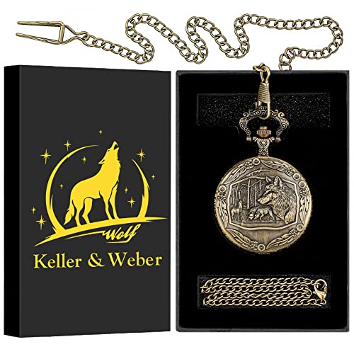 Keller & Weber Vintage Quartz Fob Pocket Watches for Men,Anniversary Presents,Birthday Christmas Gifts,Necklace Clock Gifts for Male Husband,Gift Box and Card - Image 2