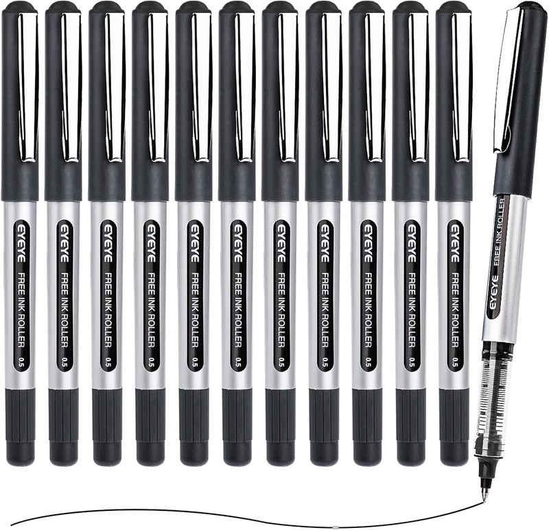 EYEYE 0.5mm Black Pens 12 Pack, Extra Fine Point Rollerball Pen Quick Dry, Liquid Ink Pens Fine Point Smooth Writing Pen for Journaling, Note Taking, Office, School Supplies - Image 2