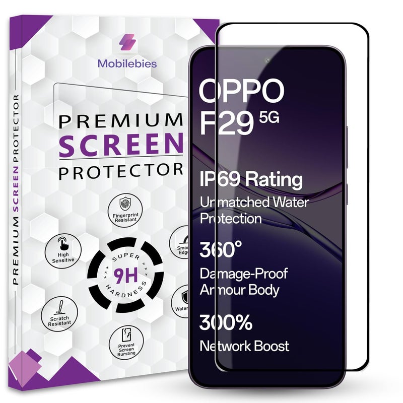 Mobilebies Premium Tempered Glass Screen Protector Guard For Oppo F29 (6.7 Inch, Pack of 1) | HD Clear Screen Guard Edge to Edge Coverage With Easy to installation kit - Image 1